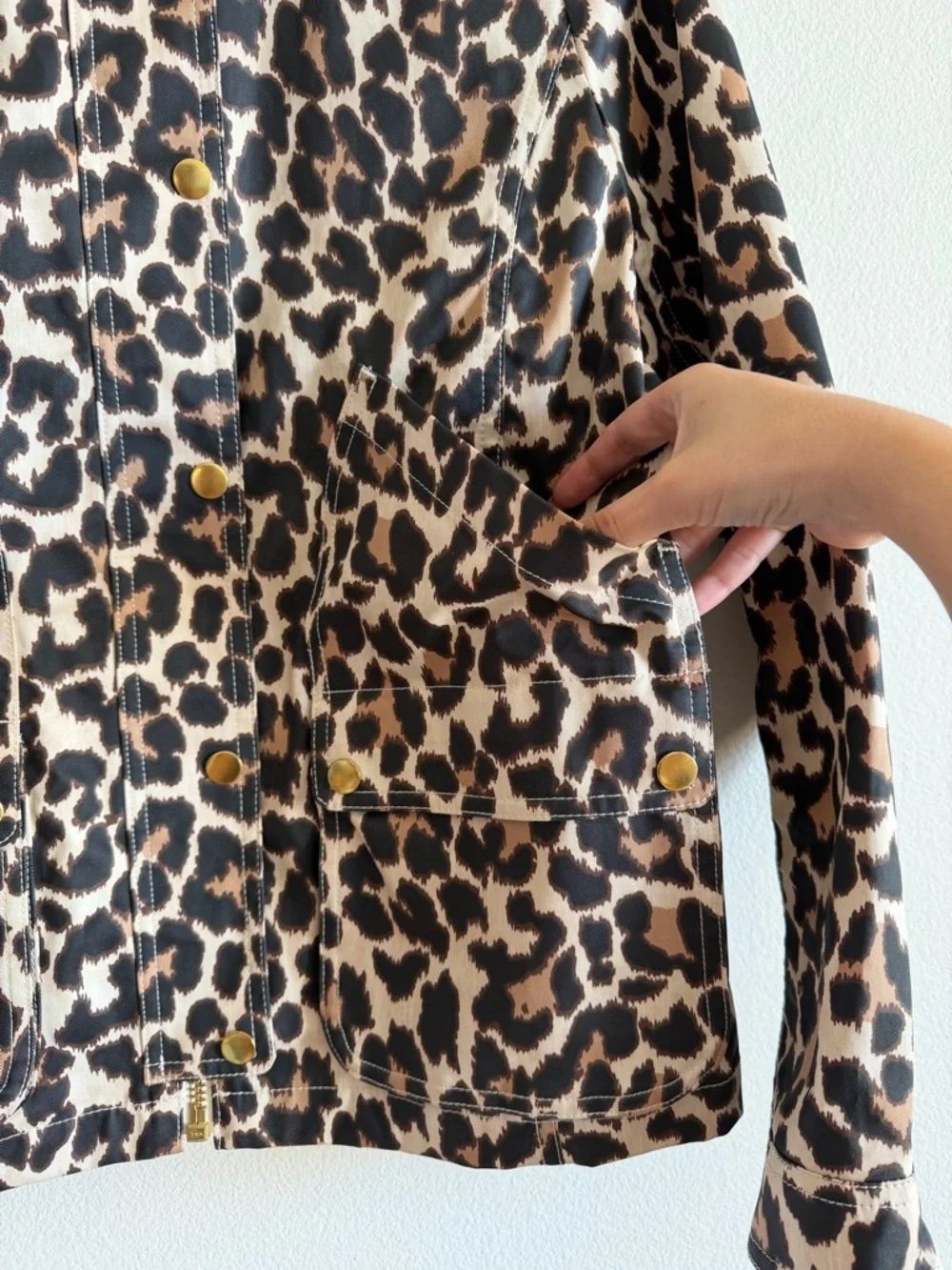 J. Crew Wax Coated Barn Jacket in Leopard Print Brown Size XS